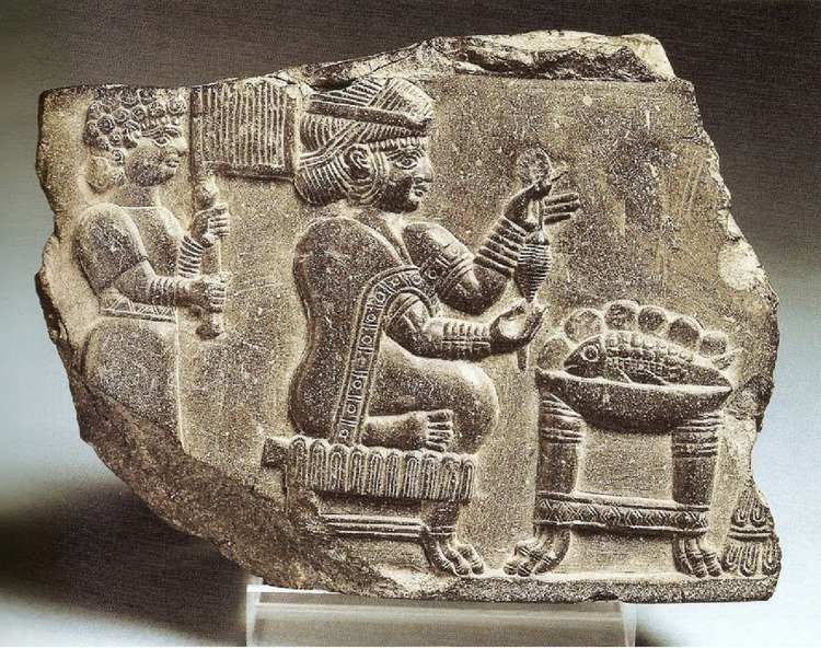 Ilam, Fragment of bas relief, The Spinner, Neo-Elamite I (900-600 BC), Louvre Museum.